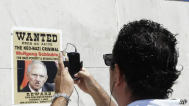 Una pancarta de Wolfgang Schaeuble, ministro de Finanzas