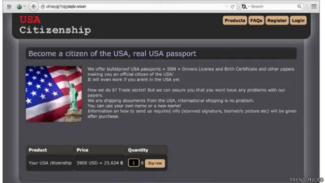 Esta web de la internet profunda promete conseguirte un pasaporte estadounidense.