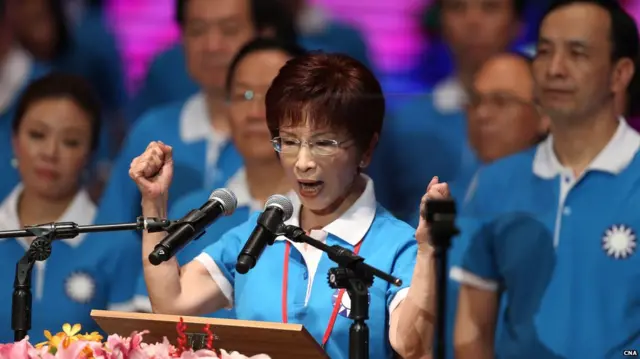 洪秀柱在国民党大会上发表演说（台湾中央社图片19/7/2015）