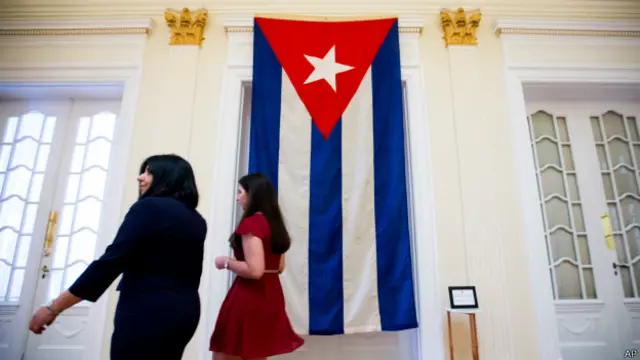 Bandera cubana en la vieja sección de intereses