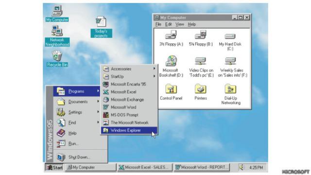 Imagen de la navegación con el Windows 95 de Microsoft, lanzado en 1995