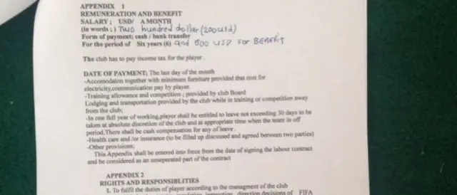 Kontrak Kamara menjanjikan gaji US$200 per bulan