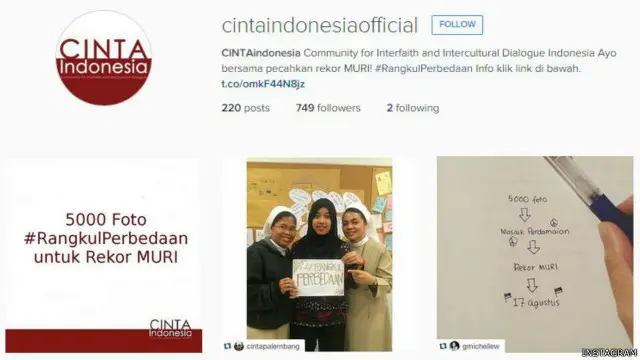 Cinta Indonesia ingin mengumpulkan 5.000 foto sebagai simbol Bhinneka Tunggal Ika pada 17 Agustus mendatang.