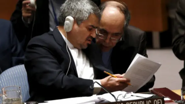 نماینده دائم ایران در سازمان ملل بعد از تصویب قعطنامه ای که تحریم های پیشین شورای امنیت را لغو کرد، سخنرانی کرد