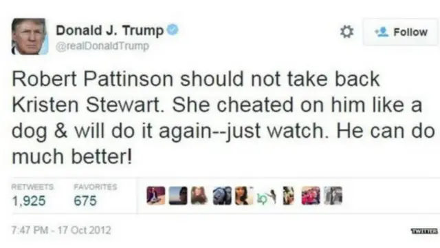 "يجب على روبرت باتيسن ان لا يقبل برجوع كريستين ستيورات إليه، فهي خانته كالكلبة وستكرر فعلتها. يمكنه العثور على فتاة أفضل بكثير!".