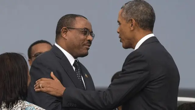 میڈیا سے خطاب کرتے ہوئے صدر اوباما نے ایتھوپیا کی حکومت کو ’جمہوری طور پر منتخب حکومت‘ کے طور پر بیان کیا