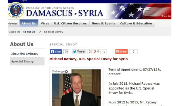 نشر موقع السفارة الأمريكية في سوريا خبر تعيين راتناي