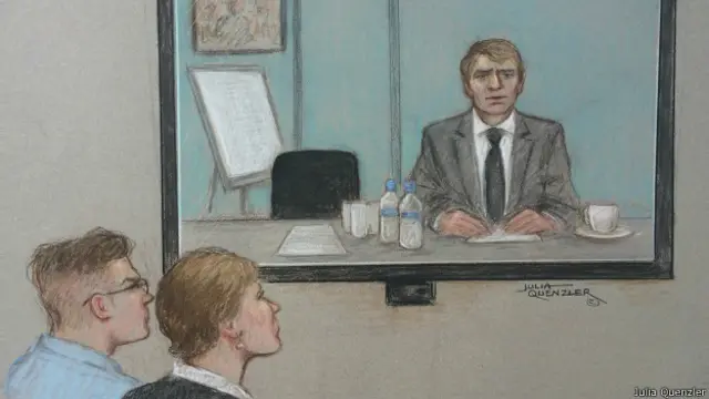 В зале суда, рисунок художника