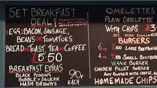 Меню завтрака в кафе Regency