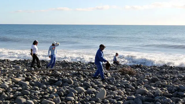 留尼汪海滩上的志愿者