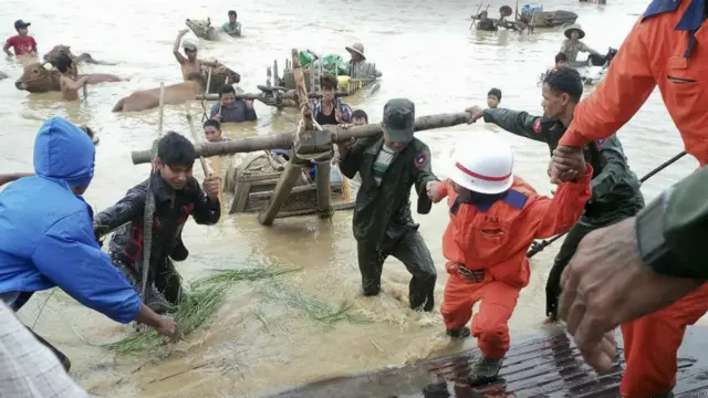 မကွေးတိုင်း သရက်မြို့နယ်က ရေဘေးသင့်သူတွေကို ကယ်ဆယ်မှု အခြေအနေ။