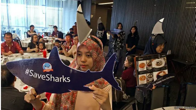 Salah satu kampanye SaveShark Indonesia bersama sejumlah aktivis lingkungan lain di restoran yang menyediakan menu sirip ikan hiu. 