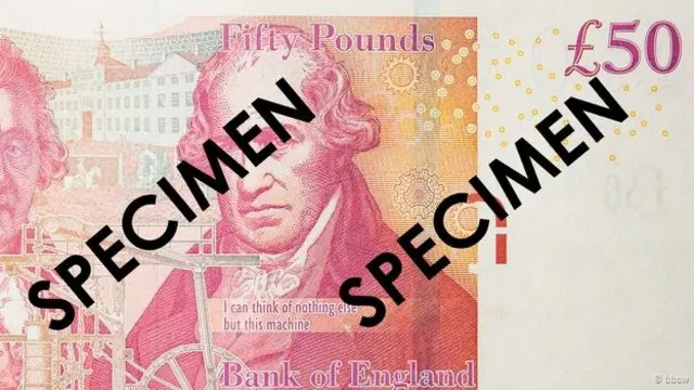 欧元猎户星座防伪标记位于50英镑纸币的这个位置。(图片来源：BBCW)