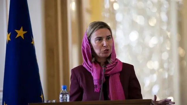 Federica Mogherini saziçşdən sonra İrana səfəri zamanı çıxış edir