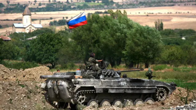 Российский танк в селе Ингети