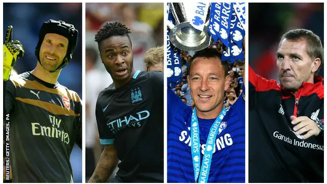 Peter Chech (Arsenal), Raheem Sterling (Manchester City), John Terry (Chelsea) dan manajer Liverpool Brendan Rodgers