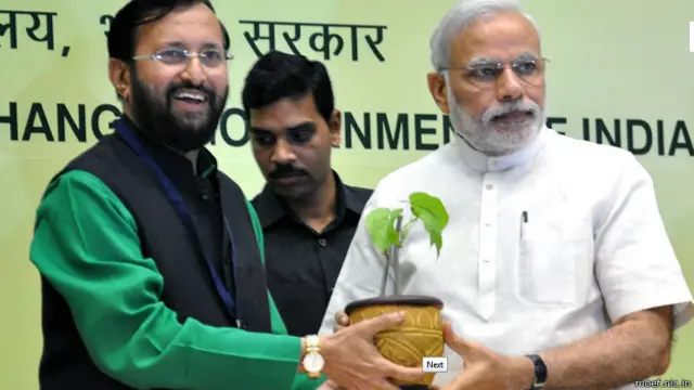 प्रधानमंत्री नरेंद्र मोदी को पौधा भेंट करते प्रकाश जावड़ेकर.