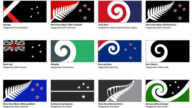 Bandeiras finalistas do concurso da Nova Zelândia (Foto: Governo da Nova Zelândia)
