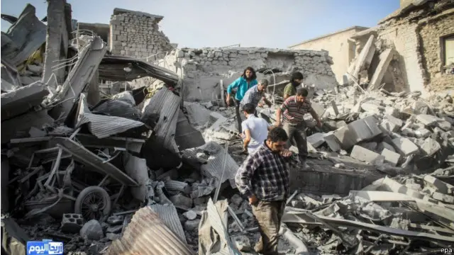 نشر موقع للمعارضة صورة لغارات الجيش السوري لبلدة في إدلب