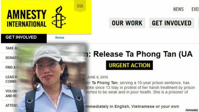 Tổ chức Ân Xá Quốc Tế phát động cuộc vận động khẩn cấp vì tình trạng của tù nhân lương tâm blogger Tạ Phong Tần tháng 6/2015