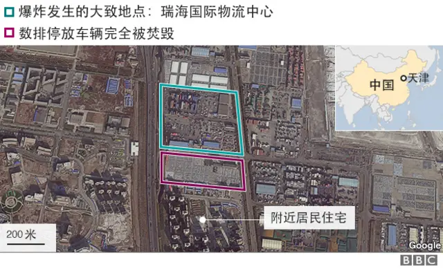 地图：天津滨海新区爆炸现场