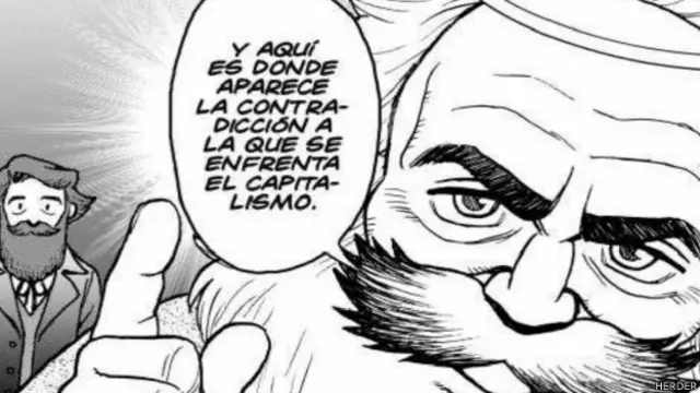 Hay cómics ácidos, otros intrigantes y otros que son auténticas enciclopedias económicas. En algunos aparece hasta Marx, como en esta viñeta.