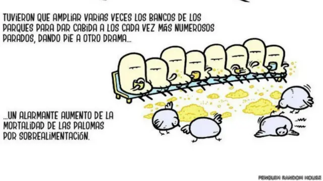 El autor Alex Saló describe en esta viñeta el problema de los desempleados en España. Llamados "parados" allí.