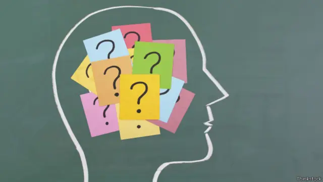 Imagen de la cabeza humana con signos de interrogación