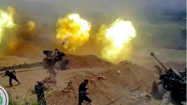 صورة وزعتها وكالة الأنباء السوية الرسمية قبل أسبوع لقصف مدفعية الجيش السوري على الزبداني.