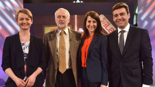 Yvette Cooper, Jeremy Corbyn, Liz Kendall y Andy Burnham