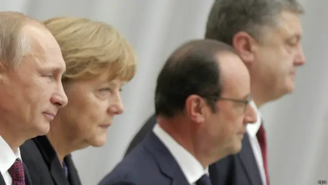 Путин, Меркель, Олланд, Порошенко