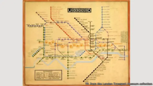 تصميم هاري بيك لعام 1931 الذي يظهر هنا أصبح الأساس في رسم خرائط الأنفاق التي جاءت بعد ذلك