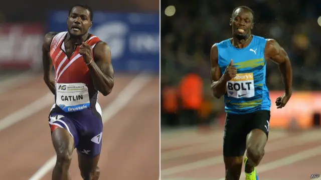 美国人贾斯汀·加特林（Justin Gatlin）和牙买加人尤塞恩·博尔特（Usain Bolt）