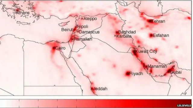 Tingkat kepadatan nitrogen dioksida pada periode 2005-2014.