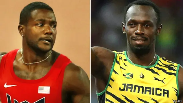 अमरीकी धावक जस्टिन गैटलिन और उसैन बोल्ट