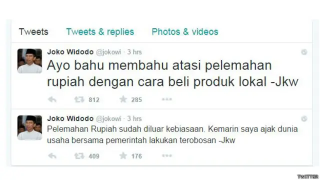 Presiden Joko Widodo mengeluarkan pernyataan di Twitter.