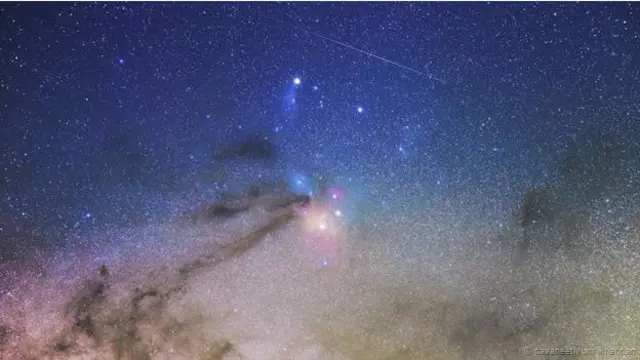 Pemandangan Saturnus, Antares, dan Rho Ophiuchus dilihat dari Kerala, India.