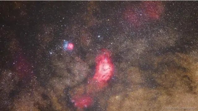 Nebula Lagoon dan Nebula Trifid dilihat dari Bangalore.