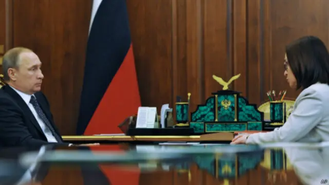 Встреча президента Владимира Путина с главой Центробанка РФ Эльвирой Набиуллиной 10 августа 2015 г.