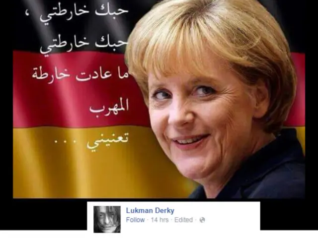 Bu mesajda isə lirik bir şeir Almaniya liderinin fotosuna birləşdirilib. Şeirin adı “Qaçqınlara xitab”dır