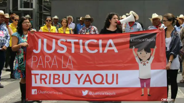 Protesta de la tribu yaqui en Ciudad de México. Foto: cortesía CMDPDH