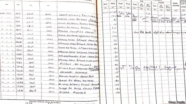 फ़्लाईंग आफ़िसर विनय कपिला की 1965 युद्ध के दौरान की लॉग बुक.
