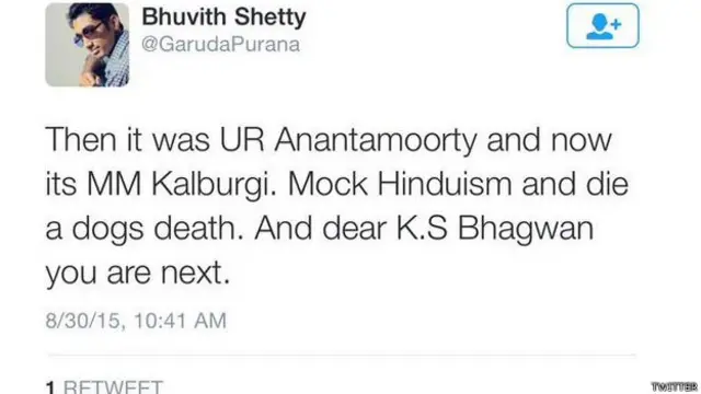 के एस भगवान को धमकी का ट्वीट