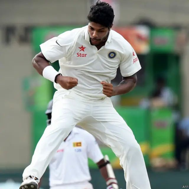  بھارت کی جانب سے دوسری اننگز میں ایشانت شرما نے دو اور اومیش یادو نے ایک وکٹ حاصل کی۔