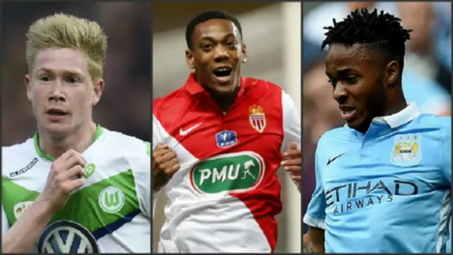 Besaran nilai transfer musim panas ini disumbangkan dari pembelian Kevin De Bruyne (kiri), Anthony Martial (tengah), dan Raheem Sterling (kanan).