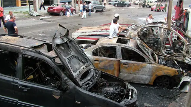 صورة من الارشيف لنتائج هجوم صاروخي تعرضت له اللاذقية الشهر الماضي