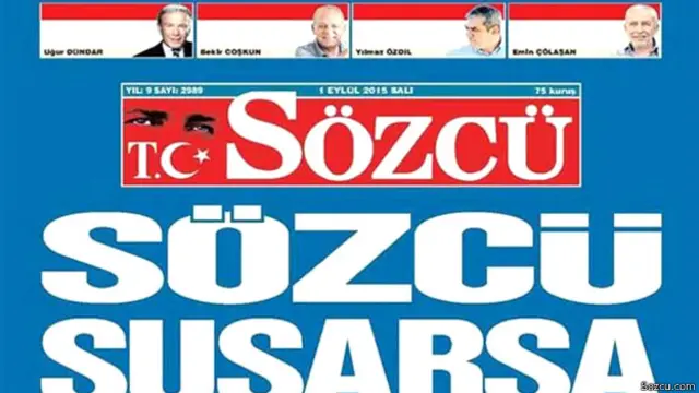 तुर्की के अखबार का पहला पन्ना 