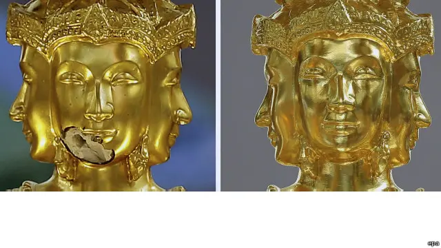 အထင်ရှားဆုံး အပျက်အစီး အနေနဲ့ မျက်နှာတစ်ခုရဲ့ မေးစေ့နေရာမှာ ပဲ့ထွက်ခဲ့။