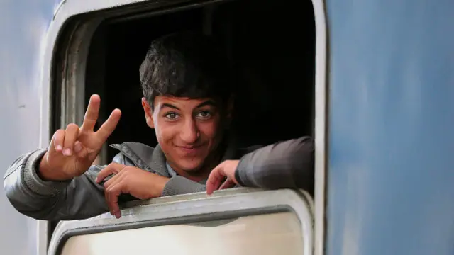 Поезд с беженцами в Австрии