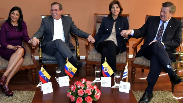 Cancillleres de Venezuela, Ecuador, Colombia y Uruguay
